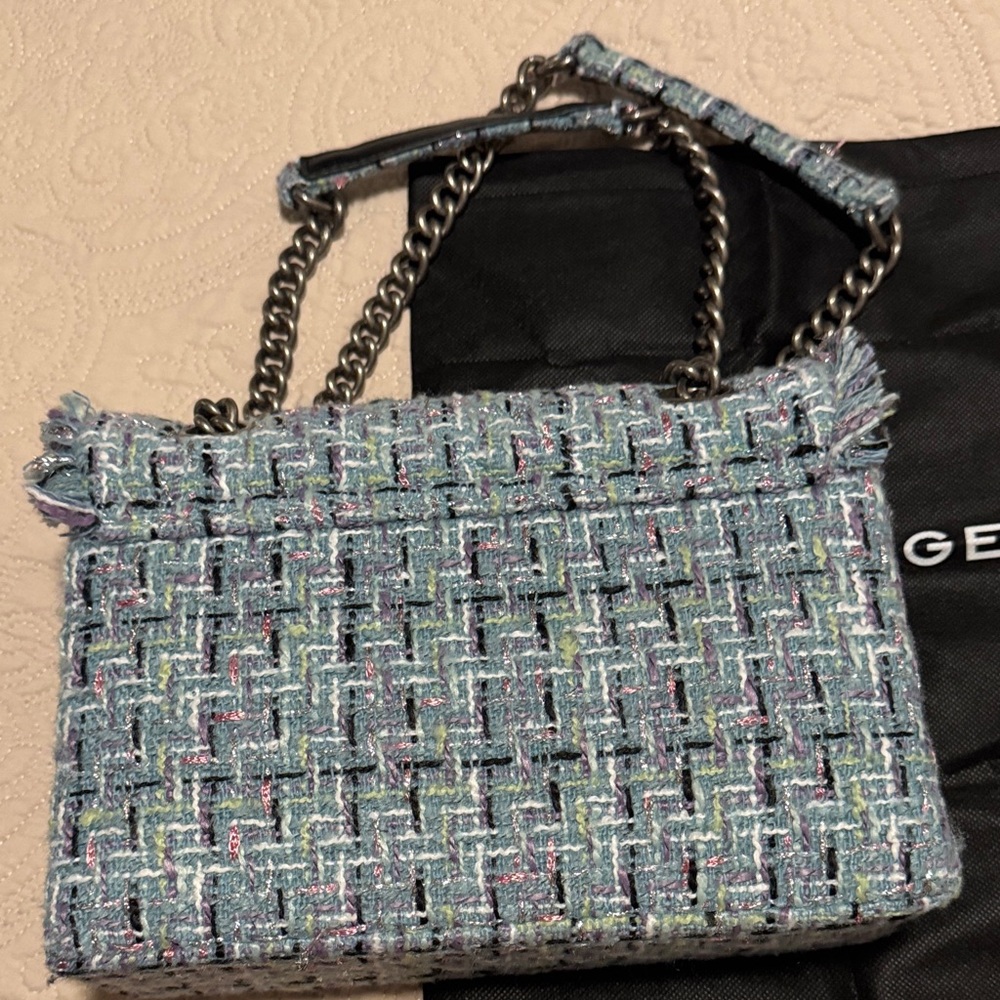 Kurt Geiger Light Blue Tweed Shoulder Bag with Chain Strap - Picture 3 of 3